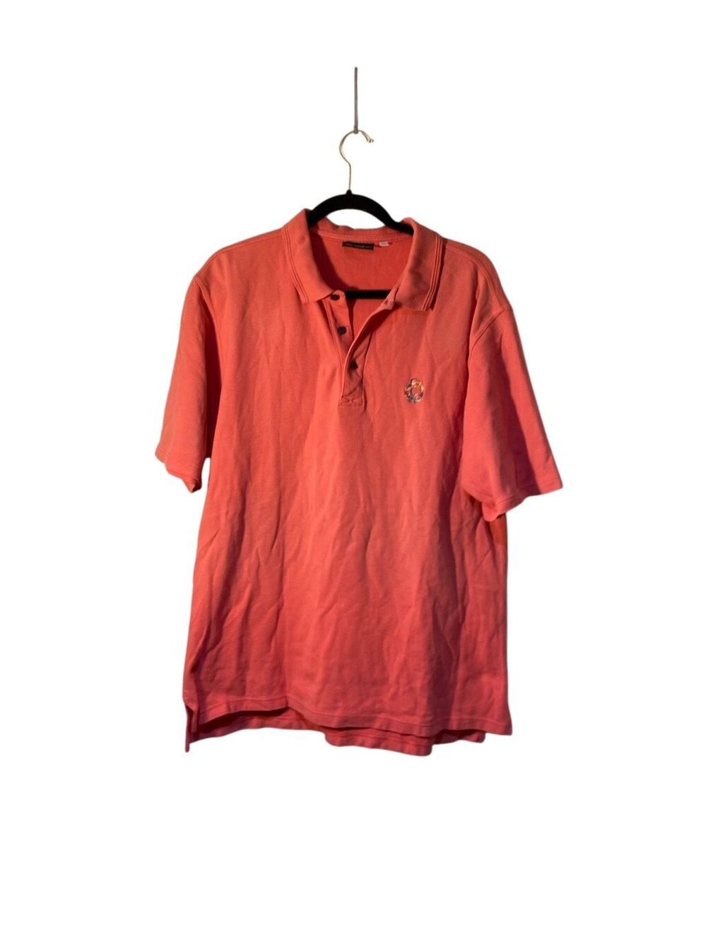 Oscar Jacobson men’s short sleeve polo collared shirt, salmon golf XL